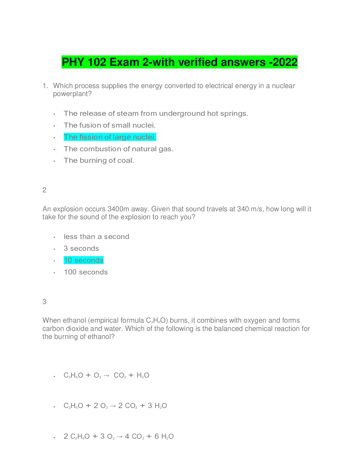 Preview of PHY 102 Exam 2-with verified answers -2022